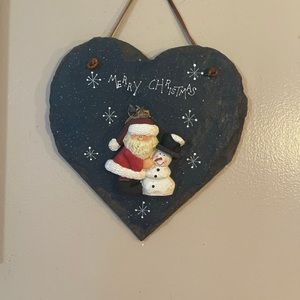Santa and snowman heart slate plaque